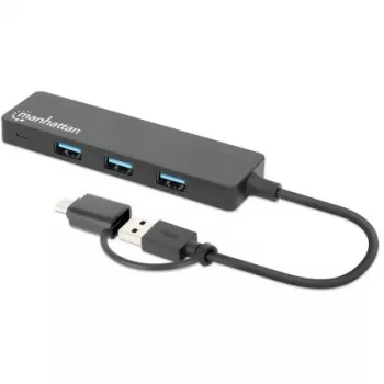 Manhattan USB-C & USB-A Combo Dock/Hub, Ports (4): USB-A (x4), 5 Gbit/s (USB 3.2 Gen1 aka USB 3.0), USB-betrieben (kein externes Netzteil erforderlich)