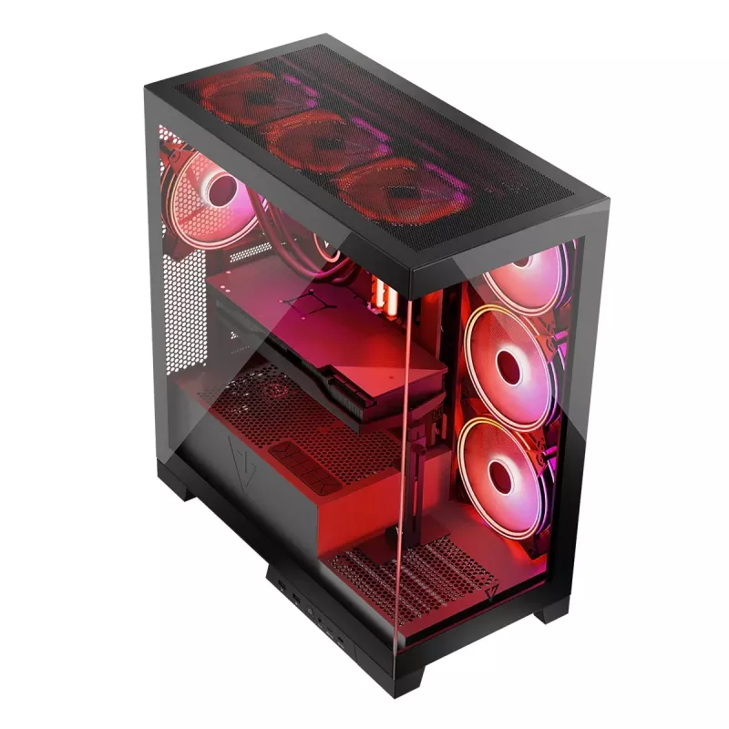 PC-Gehäuse MODECOM Volcano SPACE APEX ARGB Midi Tower, gehärtetes Glas, USB-C, unterstützt ATX/microATX/Mini-ITX, GPU bis 430 mm, CPU-Kühler bis 180 mm