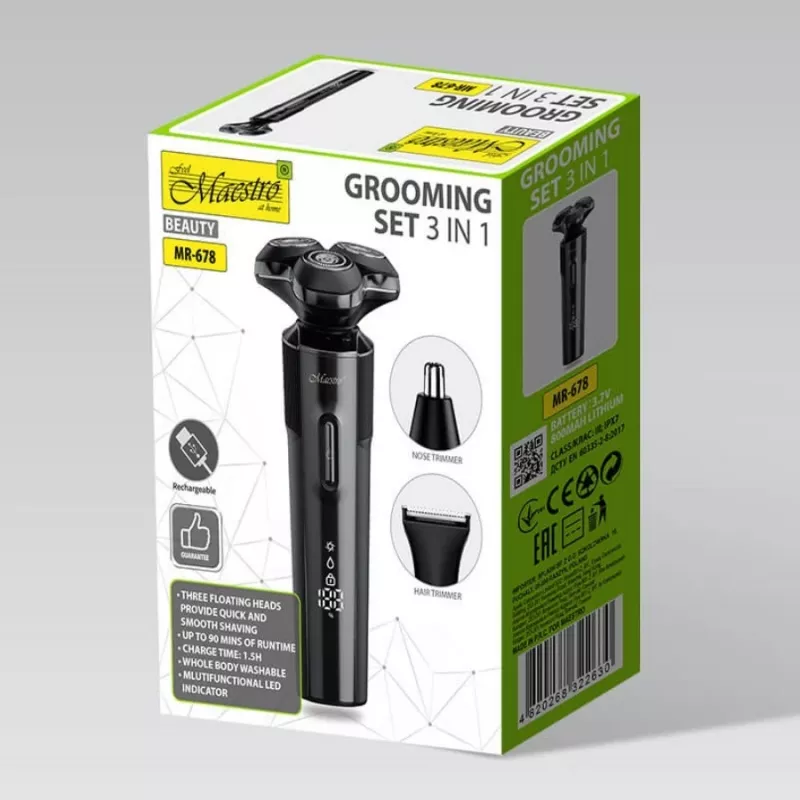 Rasierset Maestro MR-678 3-in-1 USB 90 Min. wiederaufladbarer Trimmer Rasierer Groomer
