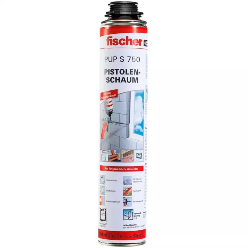 FISCHER Metall-Schaumpistole PUPM 4 Schwarz mit 4x PUP S 750 B2 Pistolenschaum — Metall-Bauschaumpistolen-Set