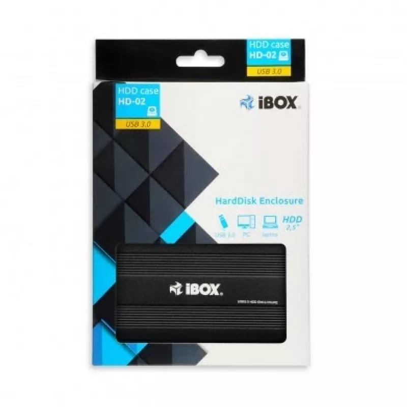 HDD-Gehäuse IBOX HD-02 Schwarz für 2,5-Zoll-SATA-Laufwerke, USB 3.2 Gen 1 (Typ A), ein Einschub, Metall