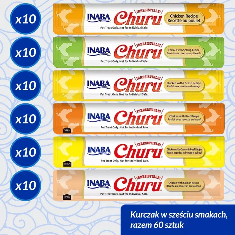 Katzenleckerli Inaba Foods Churu Varieties — Huhn, 60 x 14 g Tuben
