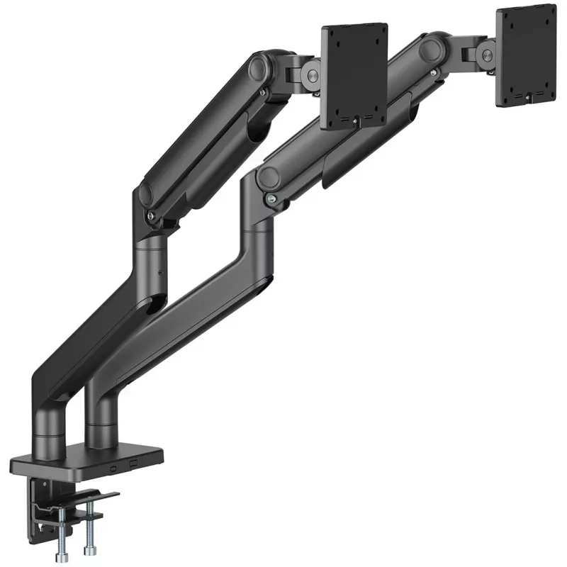 DIGITUS Dual-Monitorhalterung für 2×45 Zoll Bildschirme, Tischklemme, 2×20 kg, VESA 75×75–100×100, Neigung -20–50°