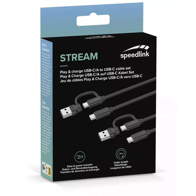 USB 3.2 Gen 1 (3.1 Gen 1) Kabel Speedlink SL-460101-BK, 3 m, USB A/USB C auf USB C, schwarz