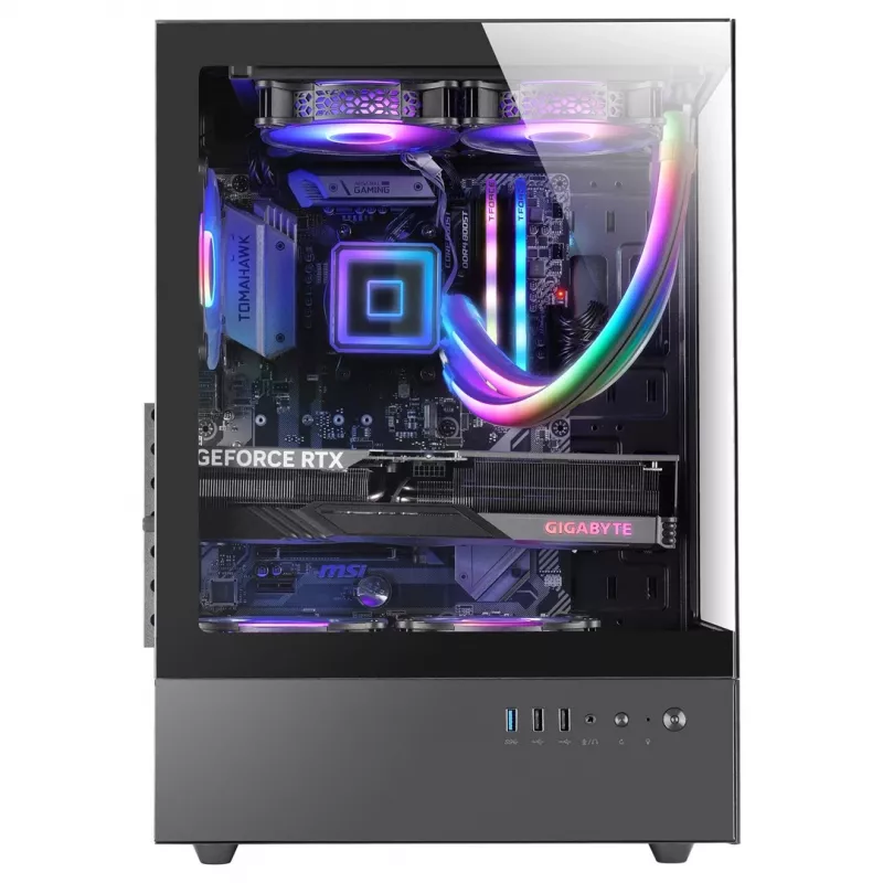 PC-Gehäuse TACENS Mars Gaming MC-XO Midi Tower Schwarz — ATX/Micro-ATX/Mini-ITX, Netzteil unten, 1×120-mm-Rücklüfter, unterstützt Grafikkarten bis 328 mm