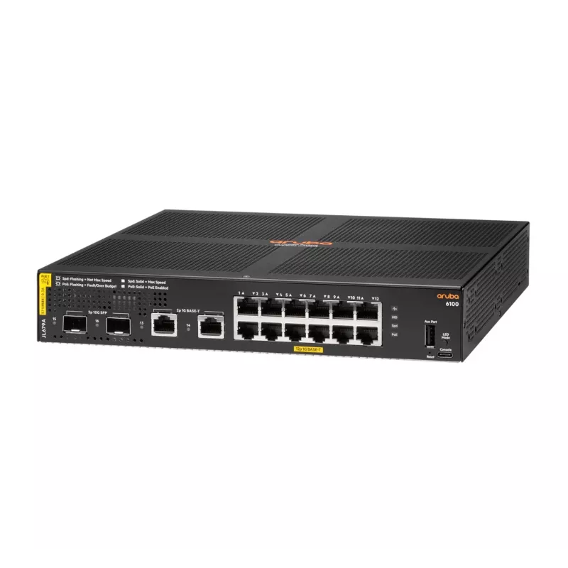 HPE Aruba Networking 6100 12G Class4 PoE 2G/2SFP+ 139W Managed L3 Gigabit Ethernet (10/100/1000) Power over Ethernet (PoE) 1U Schwarz