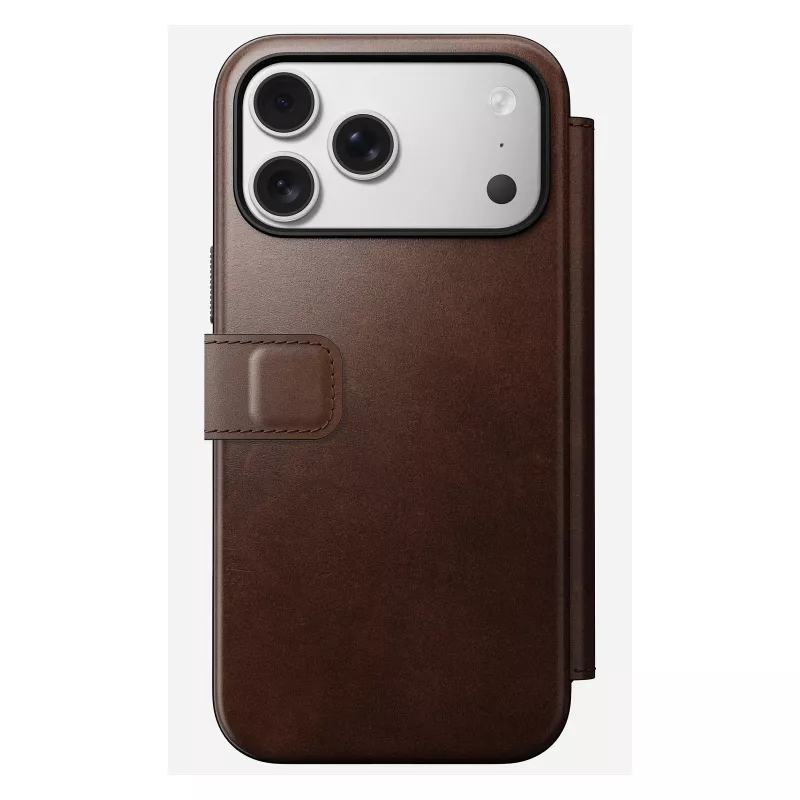 Nomad Modern Leather Folio Handyhülle Cover für iPhone 17 Pro Max — Braun, Leder, 6,3 Zoll Bildschirm, 4 Kartenfächer