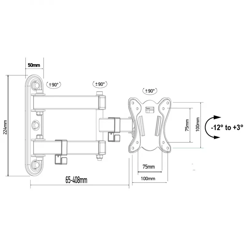 Maclean MC-417 Vollbeweglicher TV-Monitor-Wandhalter 13-32 30kg max. VESA 100x100 Schwarz pulverbeschichtet Universalhalterung verstellbarer Wandabstand schwenkbar neigbar