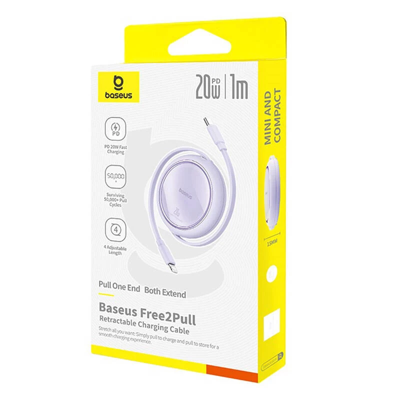 Baseus Free2Pull - 20 W USB-C auf Lightning ausziehbares Kabel, 1 m (lila)