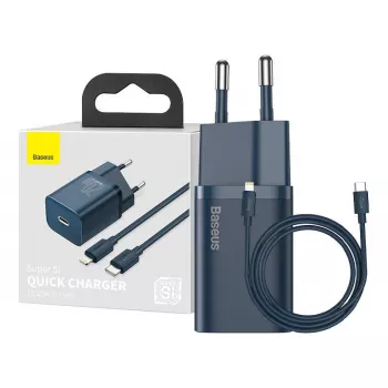 Baseus Super Si Power Charger mit USB-C auf Lightning Kabel 20W Blau