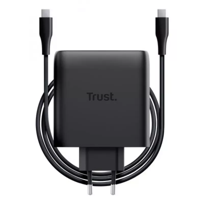 TRUST Maxo 100W 2-Port USB-C GaN Ladegerät — 100 W, 2× USB-C, max. 20 V, 2 m Kabel, schwarz