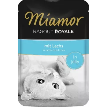 Nassfutter für Katzen Miamor Ragout Royale in Gelee Lachs 100 g — adult, 82 kcal/100g, Protein 8%, Fett 5%, Feuchtigkeit 82%