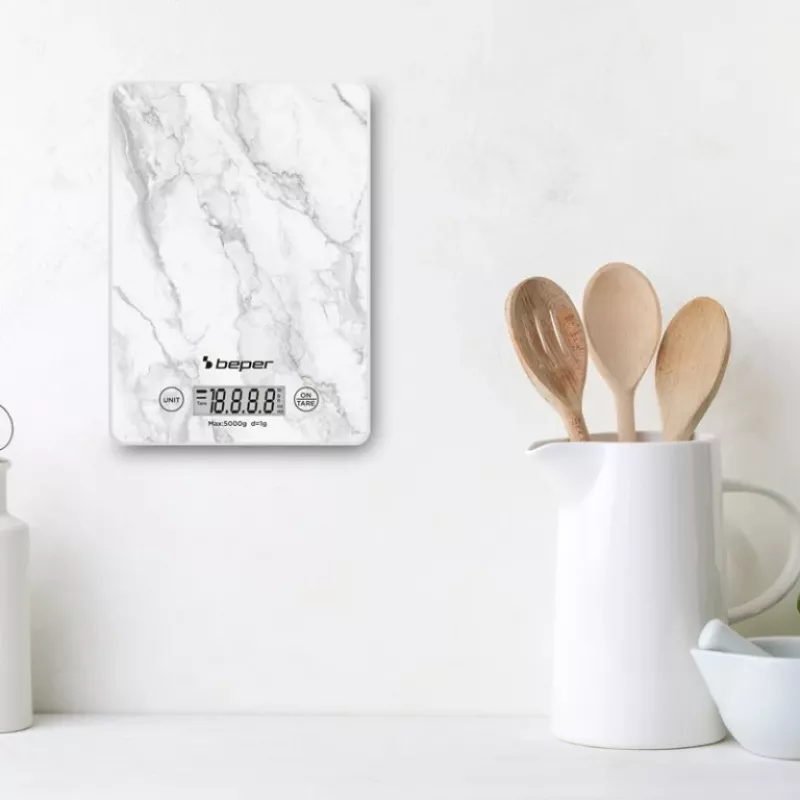 Küchenwaage Beper P102BIL004 - digital, 5 kg, 1 g, weißer Marmor