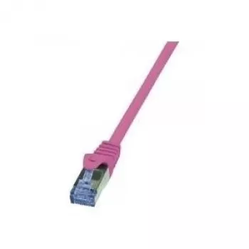 LogiLink CQ3029S RJ45 Netzwerkkabel, Patchkabel CAT 6a S/FTP 0,50 m pink, flammwidrig, mit Knickschutz