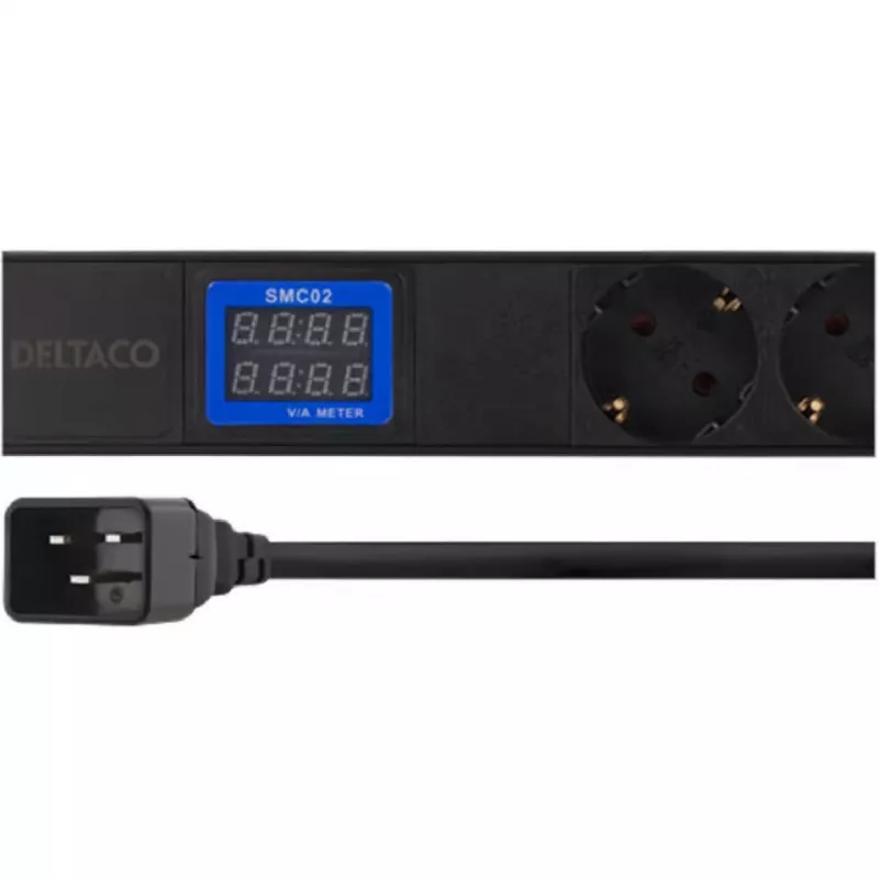 Stromverteilereinheit PowerWalker 10133010 PDU 1U Schwarz, Typ-F-Steckdosen, C20-Kupplung, 16 A, 3500 W, 2 m Kabel