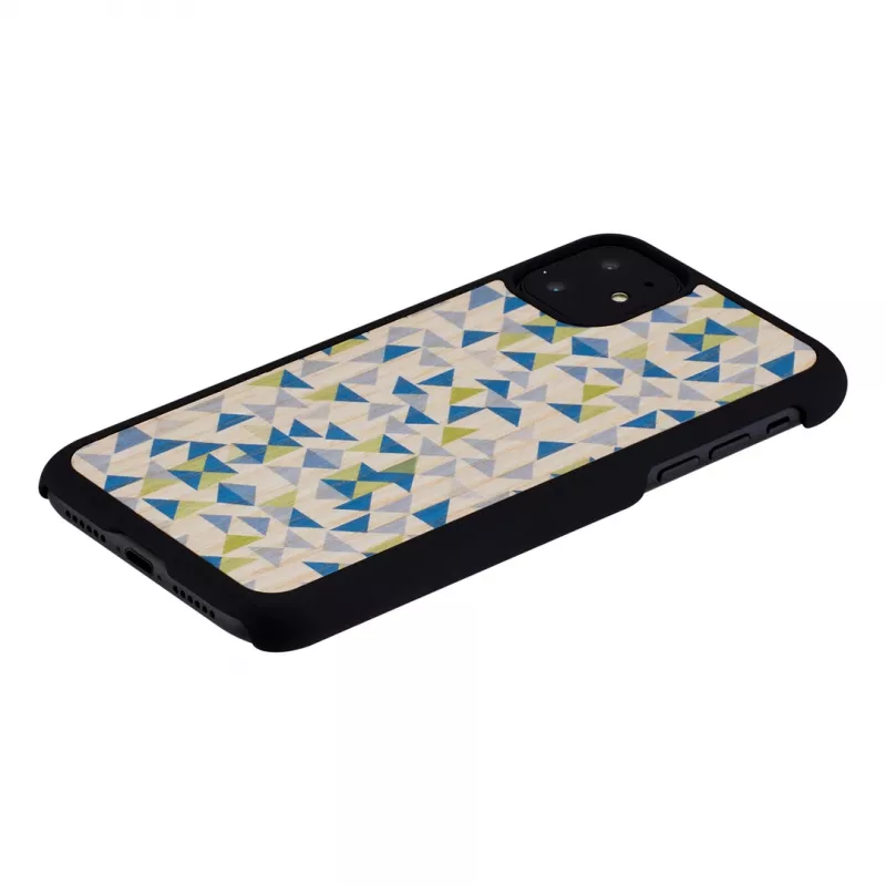 Handyhülle man and wood für iPhone 11 — blaues Dreieck auf Schwarz, schützende Hartschale