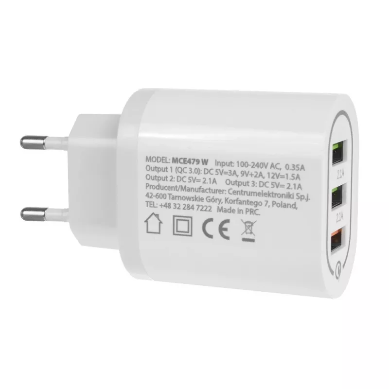 Wandladegerät MACLEAN MCE479W — 3-Port USB-Schnellladegerät, 18W Gesamtleistung