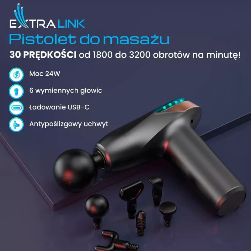 Massagepistole Extralink MSG-02-LITE 3200 U/min 6 Aufsätze