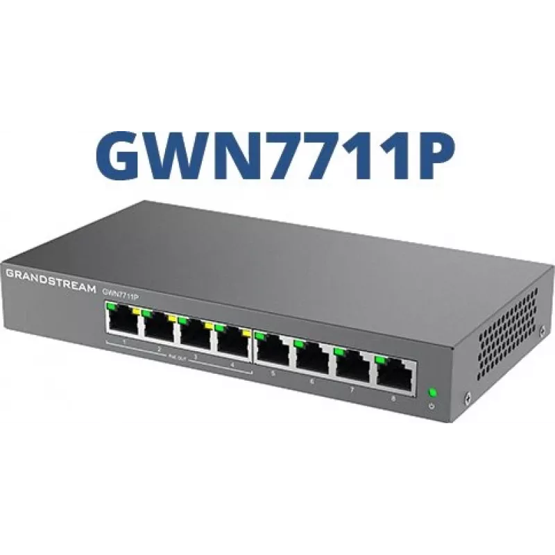 Managed L2 Gigabit PoE-Netzwerk-Switch Grandstream GWN7711P — 8x RJ-45 10/100/1000, 48V DC, Desktop/Wandmontage