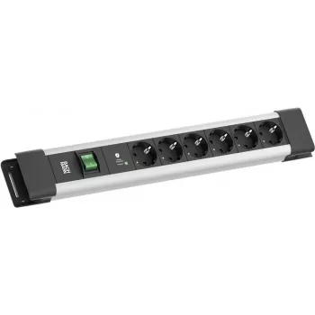 Steckdosenleiste Bachmann CONNECTUS mit 6× CEE 7/3-Steckdosen, 1× SPD-Plus-Überspannungsschutz, 1× Schalter, 2,0 m Kabel