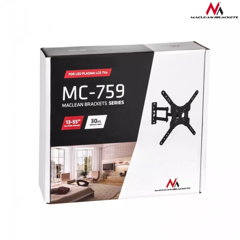 TV-Wandhalterung Maclean MC-759 für 13–55 Zoll Bildschirme, 30 kg Tragfähigkeit, VESA 75x75–400x400, neigbar und verstellbare Tiefe