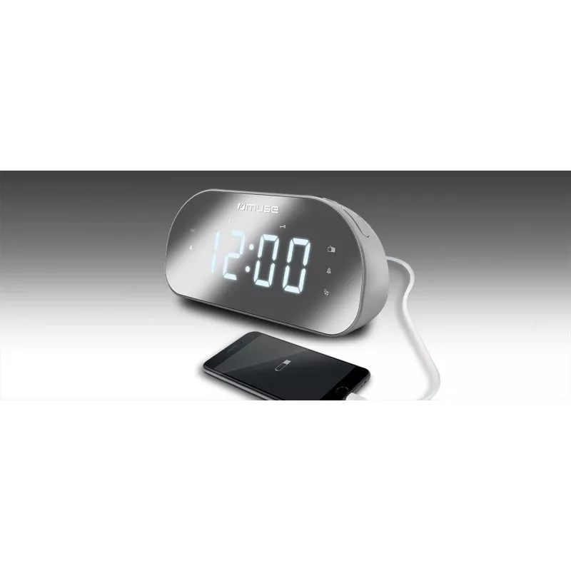 Uhrenradio Muse M-170CMR — digitales Uhrenradio, 1,2 Zoll LED-Anzeige, FM, AC 230V, AAA-Backup, Spiegel/Weiß