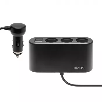 Auto-USB-Ladegerät SAVIO SA-024 — universelles Ladegerät für Mobilgeräte, Eingang 12–24 V, Ausgang 5 V, schwarz, Zigarettenanzünder