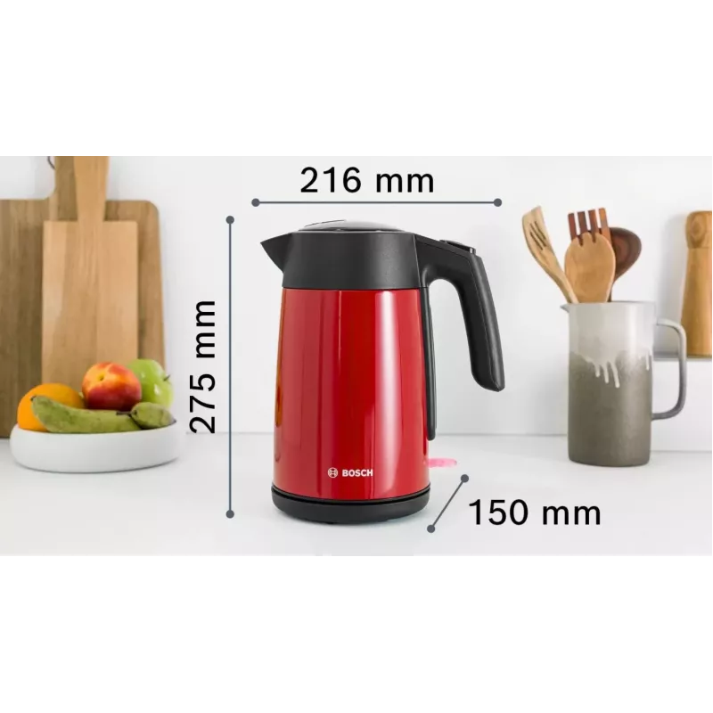 Elektrischer Wasserkocher Bosch TWK7L464 – 1,7 L Fassungsvermögen, 2400 W, rot, Kunststoffgehäuse