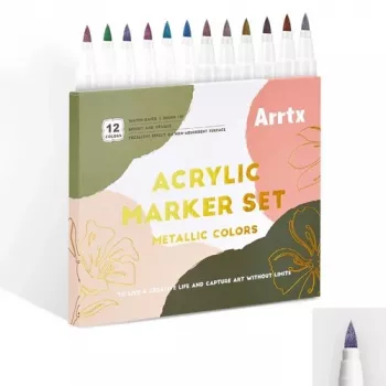 Arrtx Acrylic Marker Pens LC303649 — Set mit 12 Metallic-Farben, Acryltinte, feine/breite Spitzen