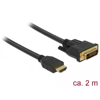 DeLOCK - Videokabel - HDMI / DVI - DVI-D (M) auf HDMI (M) - 2,0 m - Dreifachisolierung - Schwarz - Rändelschrauben (85654)