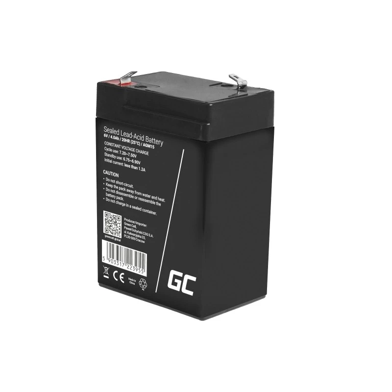 UPS-Batterie Grün Cell AGM15, 6 V, 4 Ah, verschlossene Blei-Säure-Batterie (VRLA), schwarz, 680 g