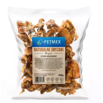 Hundekauartikel PETMEX Schweinestreifen 500 g — natürliche Schweinekauartikel für ausgewachsene Hunde, Zahnpflege, geeignet für alle Rassen