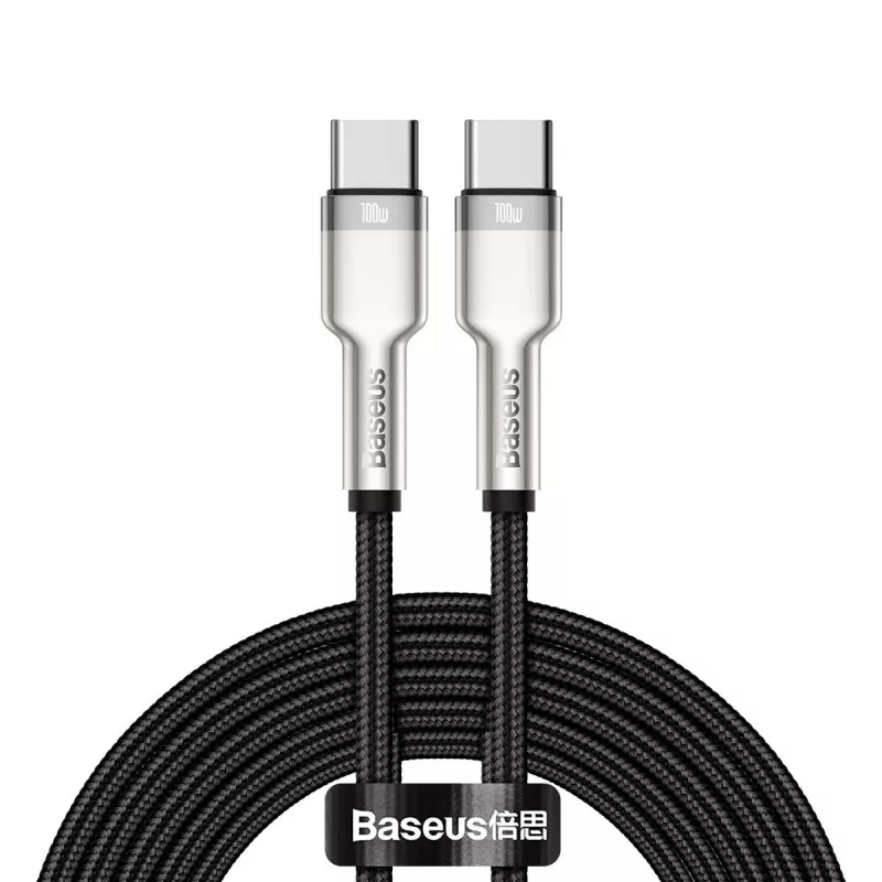 USB‑C auf USB‑C Kabel Baseus Cafule Metal – 2 m, 100W Ladeleistung, USB 2.0 (480 Mbit/s), verzinkte Kontakte, schwarz