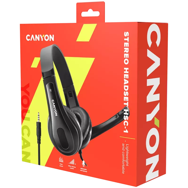 CANYON PC-Headset HSC-1 PC Mic Flat 2m Schwarz