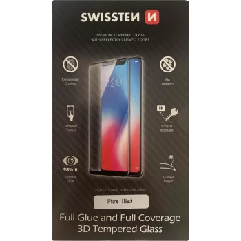 Displayschutz SWISSTEN 3D Full Glue Glass für iPhone 11, schwarz