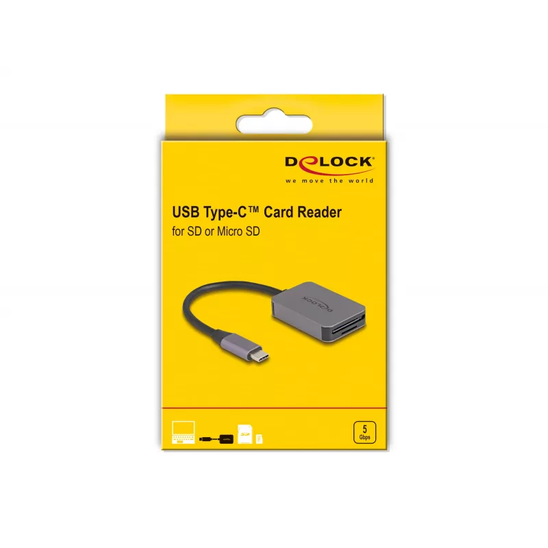 DeLOCK USB Typ-C Kartenleser Aluminium SD Micro SD 5000 Mbit/s