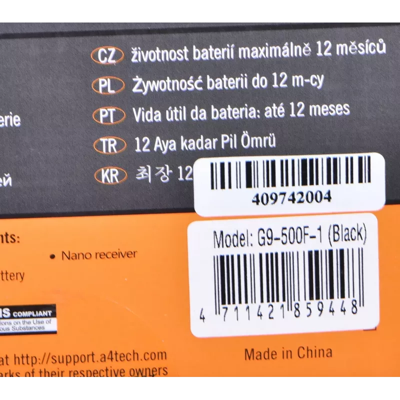 Kabellose RF-Maus A4Tech G9-500F, für Rechtshänder, 1000 DPI, 2,4 GHz Nano-Empfänger, 15 m Reichweite, AA-Batterie