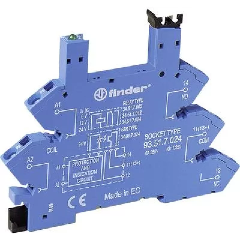 Finder 93.51.8.240 Relaissockel geeignet für Serie: Serie 34 34.51, 34.81 (L x B x H) 93,6 x 6,2 x 76 mm 1 Stück (93.51.8.240)