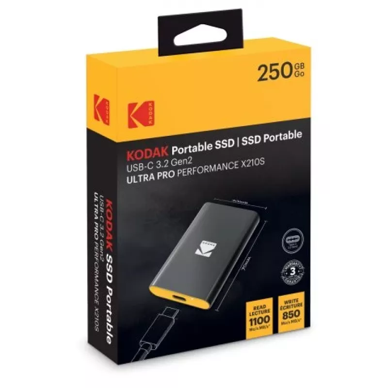 Tragbare SSD Kodak X210S 250 GB USB-C 3.2 Gen 2 EKSSD250GX210SK