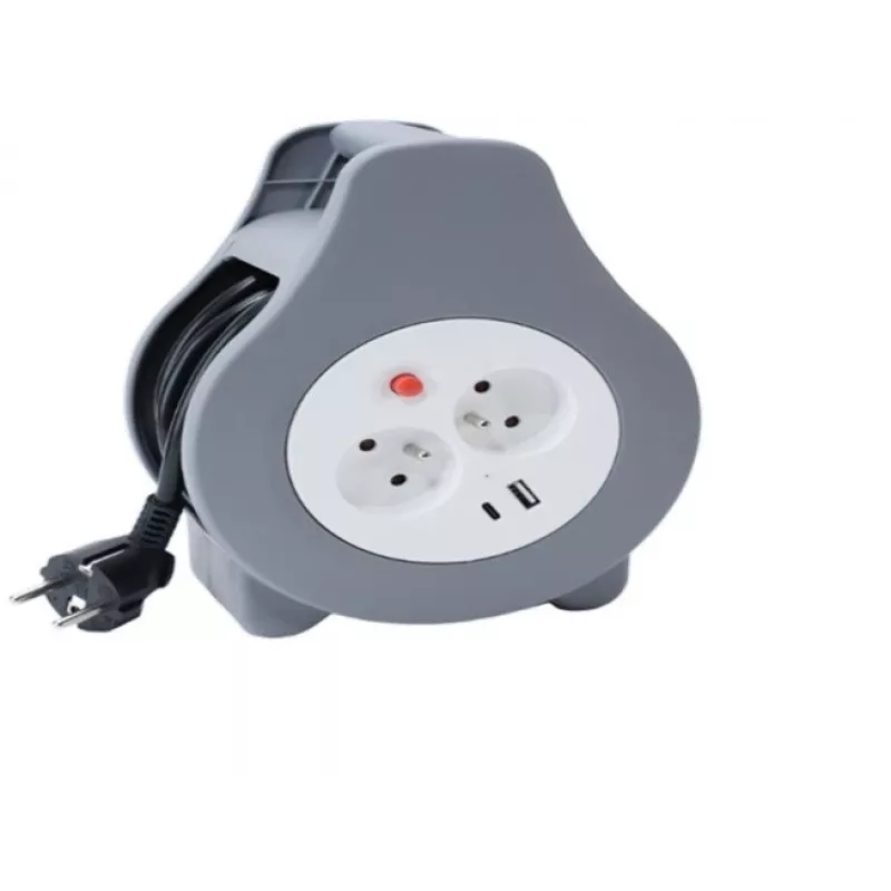 Kabeltrommel MONTIS MT188-10 10 m Kabel, 2 AC-Steckdosen, grau