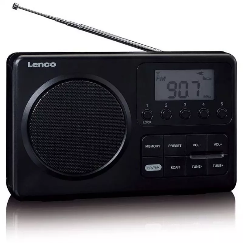 Tragbares Radio Lenco MPR-035BK — FM/AM, Netz- und Batteriebetrieb, 2,5-Zoll-LCD, 20 FM-Senderspeicher, 3,5-mm-Ausgang