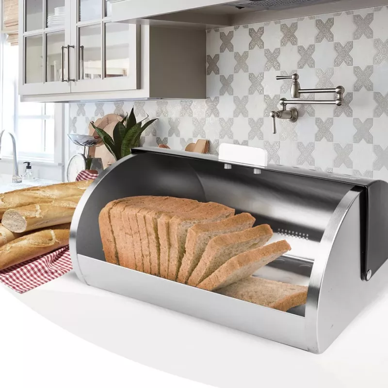 Tischbrotkasten Maestro MR-1676 Schwarz – Edelstahl, Klappdeckel, 385×255×190 mm