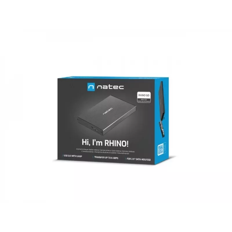 NATEC RHINO GO Gehäuse USB 3.0 für 2,5'' SATA HDD/SSD, schwarz Aluminium