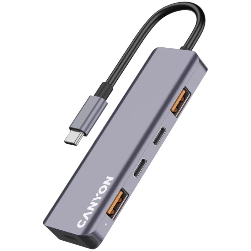 Canyon DS-18 - USB-C Hub - 5 Ports - 1x USB-C 5V DC Laden - 2x USB-C - 10 Gbit/s - 2x USB 3.2