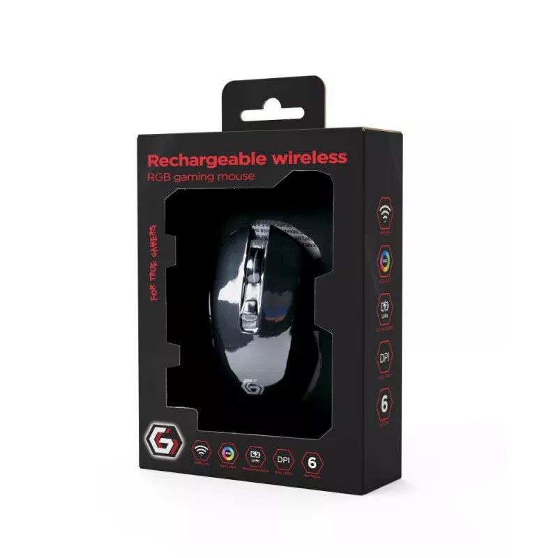 Kabellose optische RF-Maus Gembird MUSGW-6BL-02 — Rechtshänder, 3200 DPI, 6 Tasten, Schwarz, RGB