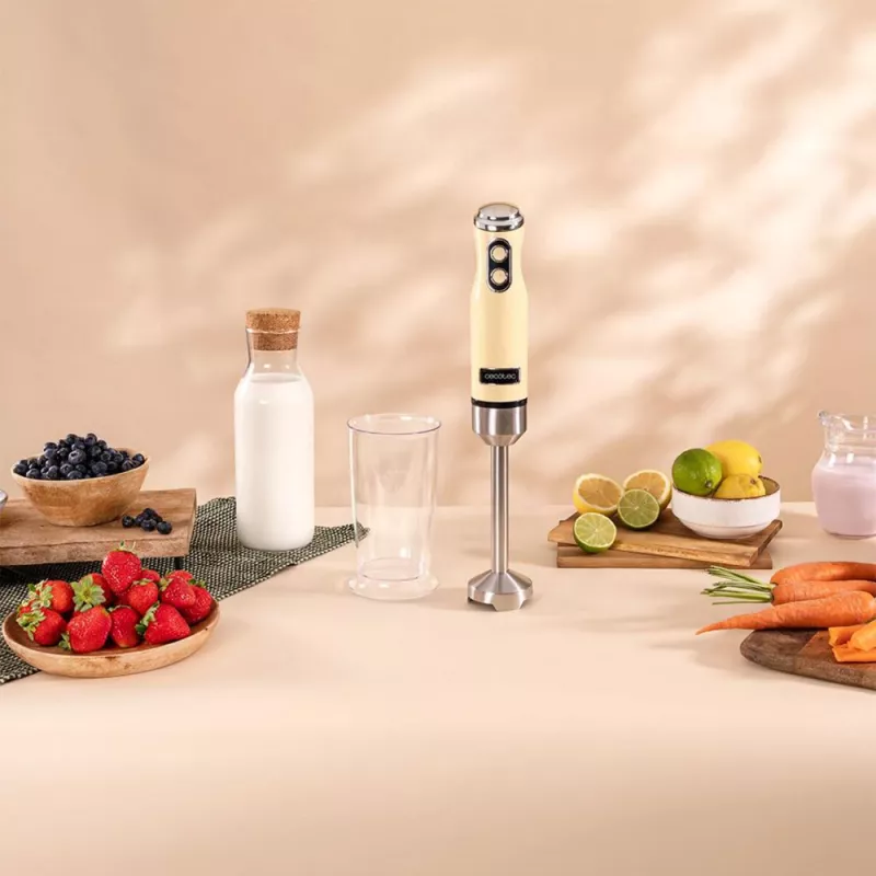 Handmixer CECOTEC Power Mixer RetroGelb 1200MAX Cream&Crush, 1200 W, mehrere Geschwindigkeiten, Knethaken und Quirle