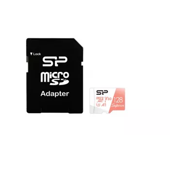 MicroSDXC-Karte Silicon Power Superior 128GB UHS‑I Class 10 U3 V30, 100/80 MB/s, weiß/pfirsich