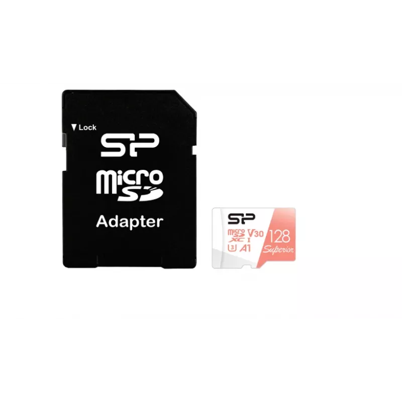 MicroSDXC-Karte Silicon Power Superior 128GB UHS‑I Class 10 U3 V30, 100/80 MB/s, weiß/pfirsich