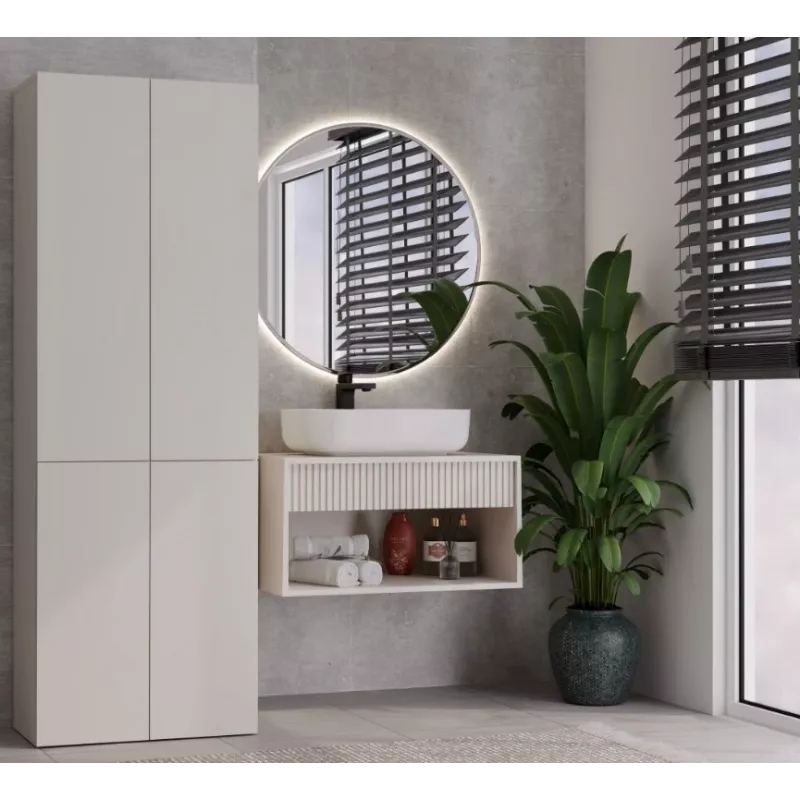 Badezimmerschrank Nel DD 1K Korb Farbe Kaschmir Lange Türen