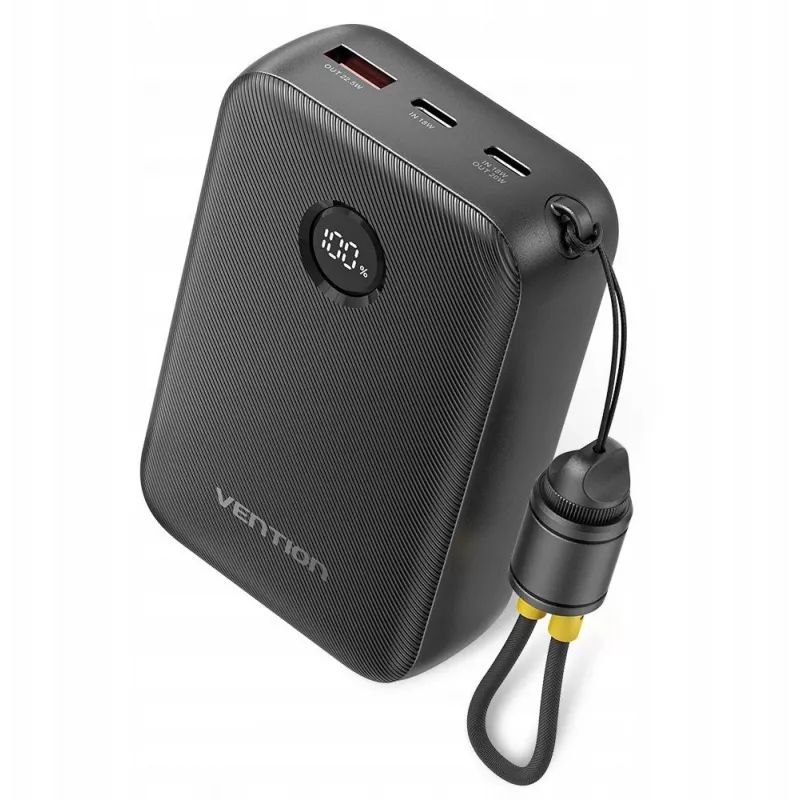Tragbares Ladegerät Vention FKBB0-C 20000 mAh Powerbank, 1x USB-A + 2x USB-C, Schwarz